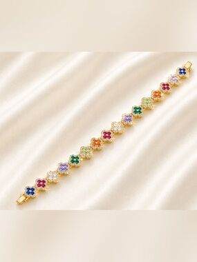 🆕😍❤️Gold Multicolor CZ Clover Bracelet - Women Jewelry